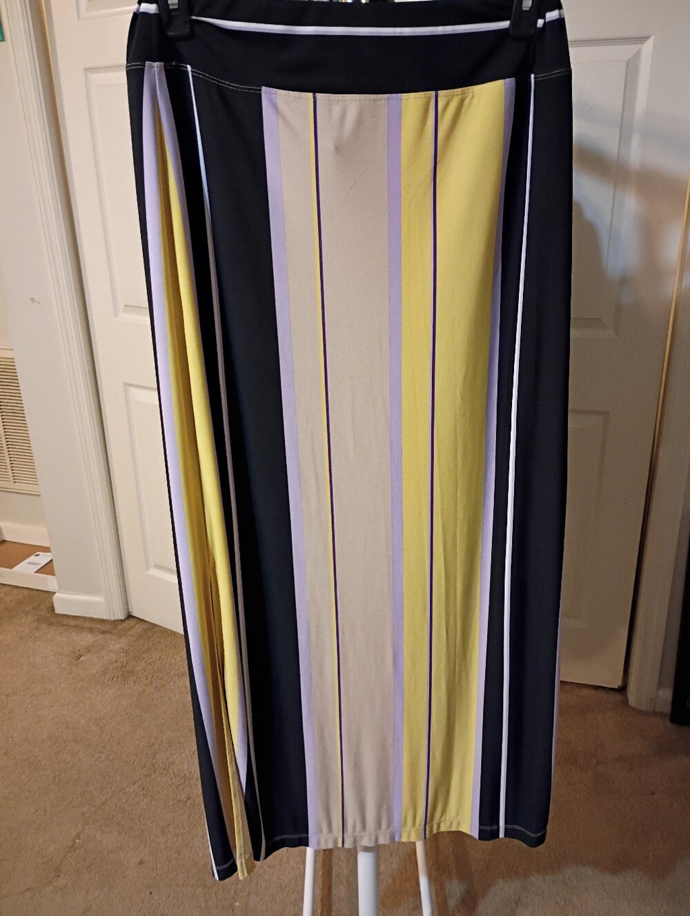 Coco Bianco Black Maxi Skirt with Yellow and Lavender Vertical Panels